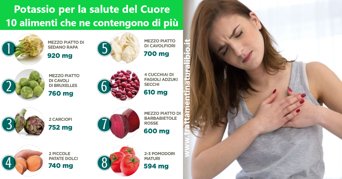 Potassio per la salute del Cuore: 10 alimenti che ne contengono di più